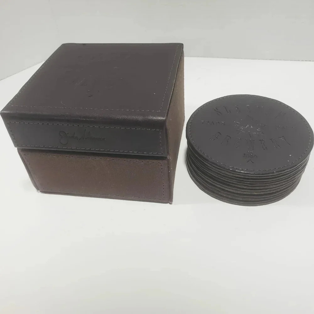 Sleeman Brewery Brown Leather Coasters Set of Five .